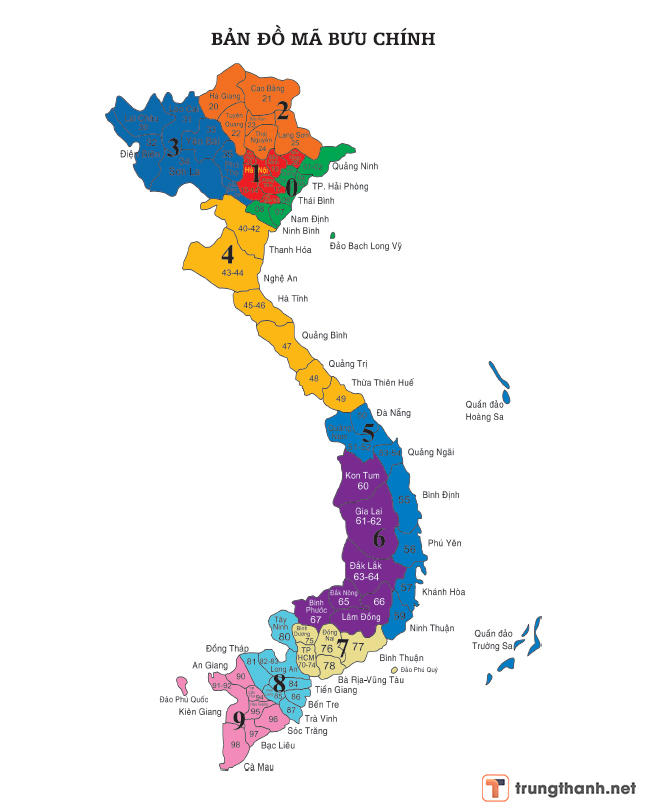 Bản đồ mã bưu chính zip code Việt Nam 