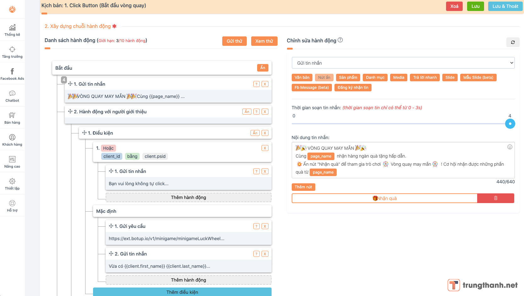 Kịch bản chatbot viral Minigame xây dựng trên nền tảng Bot Bán Hàng