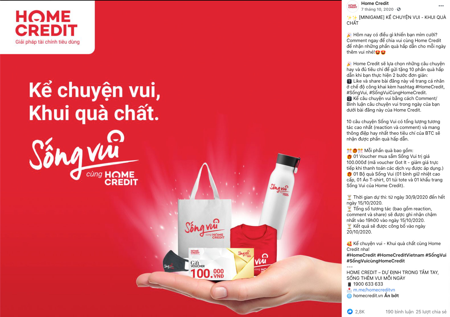 HomeCredit tổ chức Minigame Facebook dạng mở Comment to win