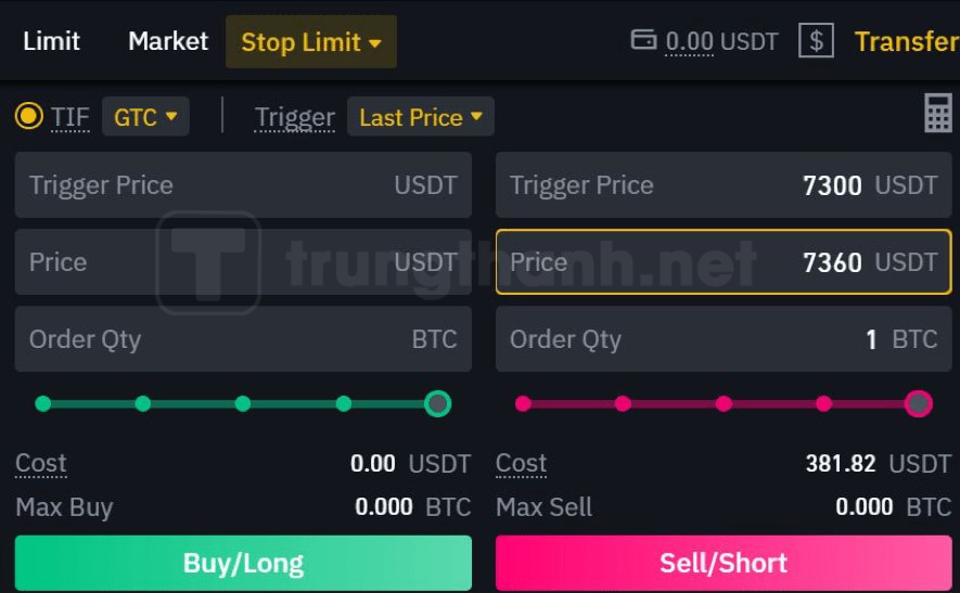 Lệnh Stop-Limit trong Binance Futures
